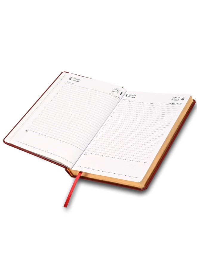 FIS 2027 Golden A5 Diary, 148x210mm, 1 Side Padded Vinyl Cover, Round Corners, Gilded Edges, 1 Day a Page Format, Arabic/English, 60gsm White Paper, Maroon Cover-FSDI23AEG27MR - Image 4