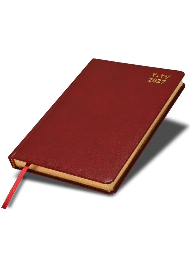FIS 2027 Golden A5 Diary, 148x210mm, 1 Side Padded Vinyl Cover, Round Corners, Gilded Edges, 1 Day a Page Format, Arabic/English, 60gsm White Paper, Maroon Cover-FSDI23AEG27MR - Image 1