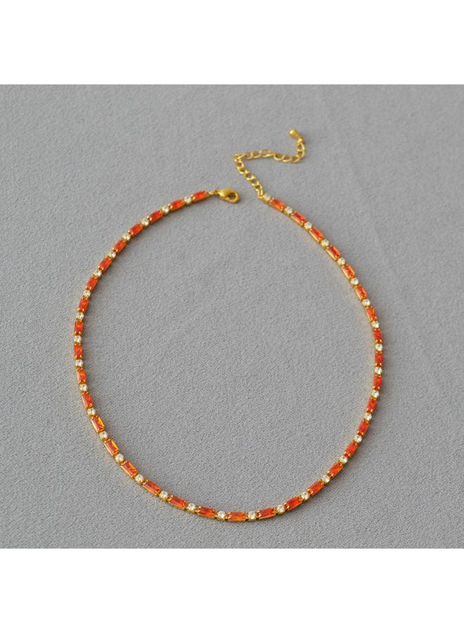 Spring And Summer New And Korean Niche Design Fresh And Sweet Color Zircon Brass Gold-plated Short Thin Necklace Clavicle Chain