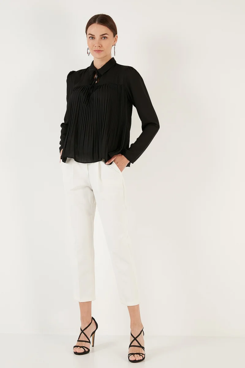 ليلا Women's Blouse with Tie Detail and Pleats 611FB0963