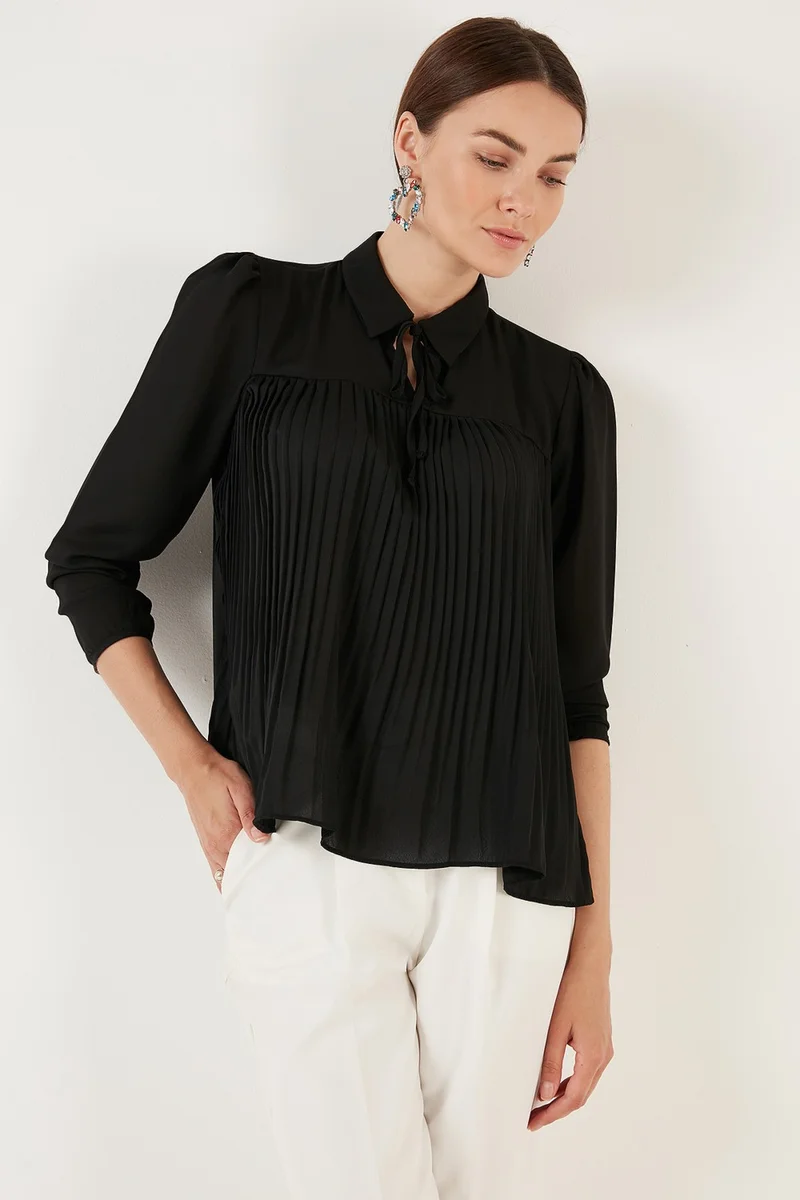 ليلا Women's Blouse with Tie Detail and Pleats 611FB0963