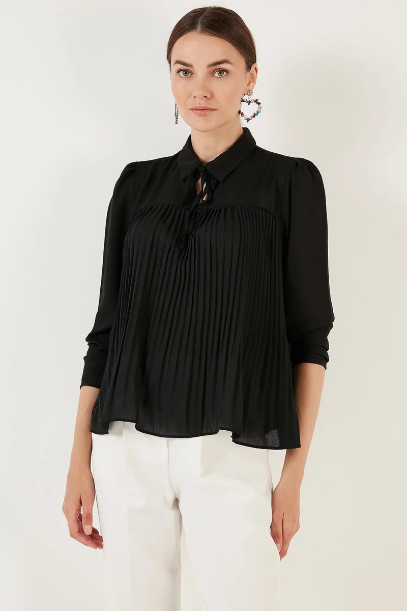 ليلا Women's Blouse with Tie Detail and Pleats 611FB0963