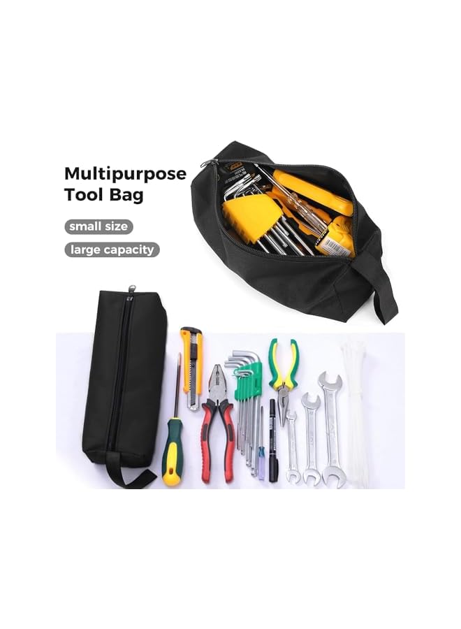 PROMASS promass 3 Pack Small Tool Bag with Zipper - Heavy Duty Multi-purpose Tool Pouch Bags with Waterproof Oxford Canvas - Ideal for Tools, Gadgets, Cosmetics, Stationary - Black (9.8 x 3.3 x 2.7 Inch)  - Image 2