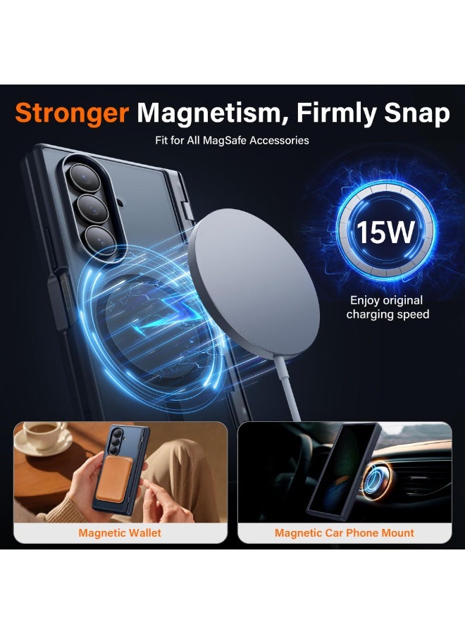 موبوسي جراب لهاتف سامسونج جالاكسي زد فولد 7 مع قلم ستايلس، متوافق مع MagSafe، مزوّد بحامل مدمج وواقي شاشة خصوصية مدمج وحماية كاملة للمفصلة وفتحة مخصّصة للقلم، نحيف وخفيف لهاتف سامسونج جالاكسي زد فولد 7، أسود. - Image 4