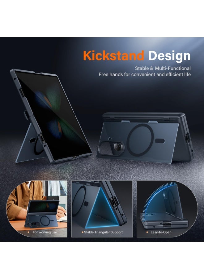 موبوسي جراب لهاتف سامسونج جالاكسي زد فولد 7 مع قلم ستايلس، متوافق مع MagSafe، مزوّد بحامل مدمج وواقي شاشة خصوصية مدمج وحماية كاملة للمفصلة وفتحة مخصّصة للقلم، نحيف وخفيف لهاتف سامسونج جالاكسي زد فولد 7، أسود. - Image 2