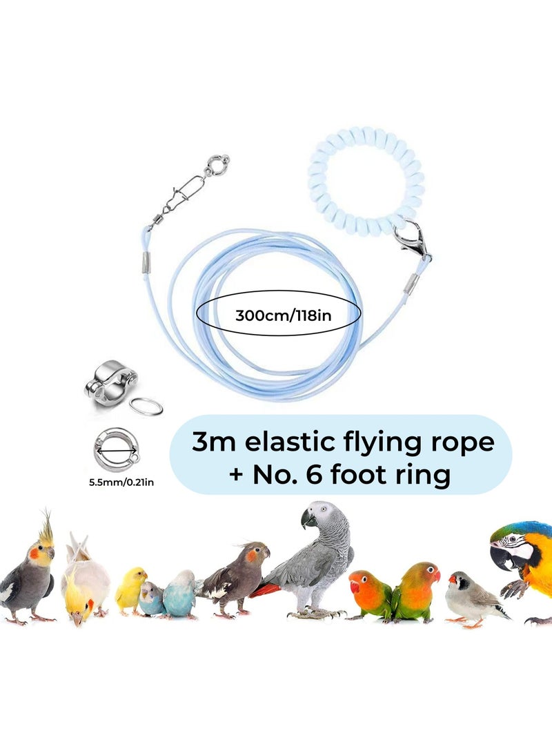 Bird Flight Training Rope – 3m Elastic Flying Rope & 5.5mm Foot Ring, Blue – Parrot Flying Strap Rope, Bird Training Leash Outdoor Traction Lead for Parrots, Cockatiels, Parakeets, Lories & Small Birds - Image 2