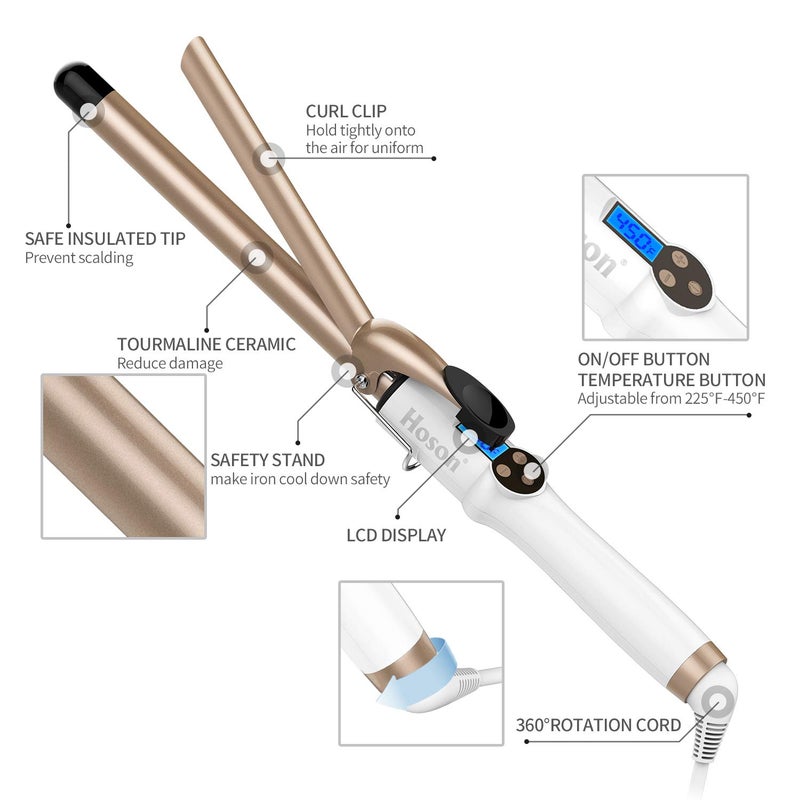 Hoson 3/4 Inch Curling Iron Professional, Ceramic Tourmaline Curl Wand Barrel, Hair Curler Iron for Short Hair,Glove Include, Glove Include, Gold - Image 5
