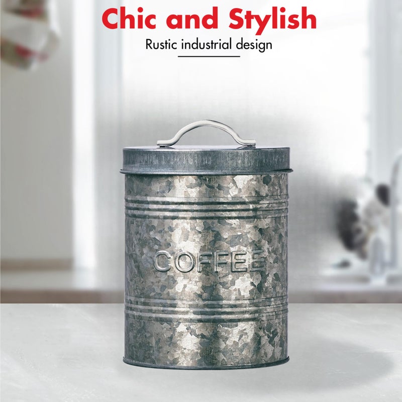 Amici Home Rustic Kitchen Coffee Metal Canister | Galvanized Metal Storage Container with Handle | 76 Ounce Capacity | Coffee Canister with Lid for Kitchen Countertop - Image 3