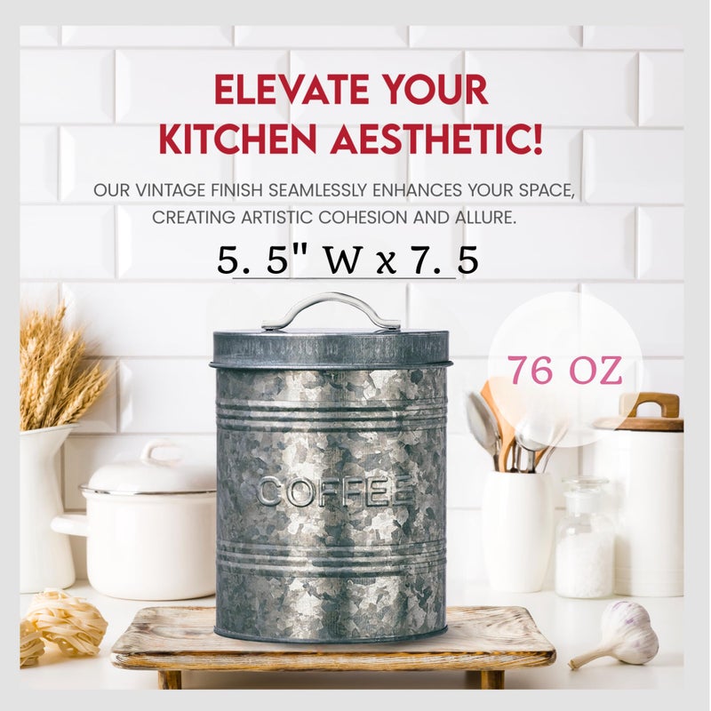 Amici Home Rustic Kitchen Coffee Metal Canister | Galvanized Metal Storage Container with Handle | 76 Ounce Capacity | Coffee Canister with Lid for Kitchen Countertop - Image 5