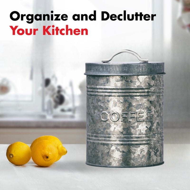 Amici Home Rustic Kitchen Coffee Metal Canister | Galvanized Metal Storage Container with Handle | 76 Ounce Capacity | Coffee Canister with Lid for Kitchen Countertop - Image 4