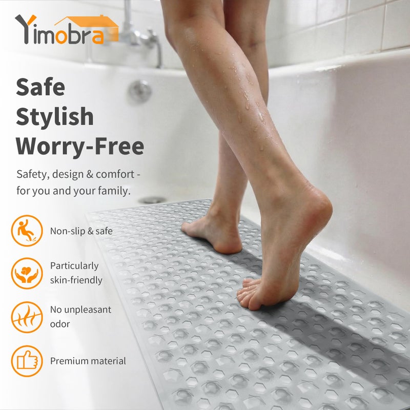 Yimobra Bath Tub Mat Non Slip, 34.5"x15.5" Long Shower Mat, Machine Washable Bathmat with Drain Holes and Suction Cups, Soft on Feet, Bathroom Essentials, Clear - Image 3