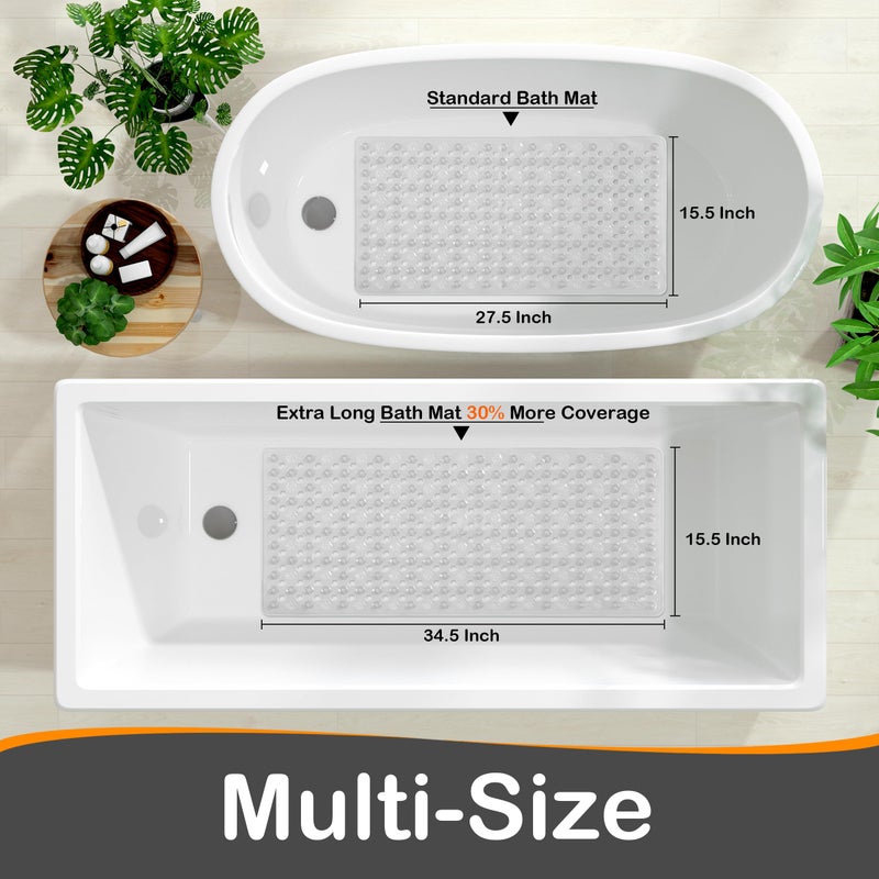 Yimobra Bath Tub Mat Non Slip, 34.5"x15.5" Long Shower Mat, Machine Washable Bathmat with Drain Holes and Suction Cups, Soft on Feet, Bathroom Essentials, Clear - Image 5