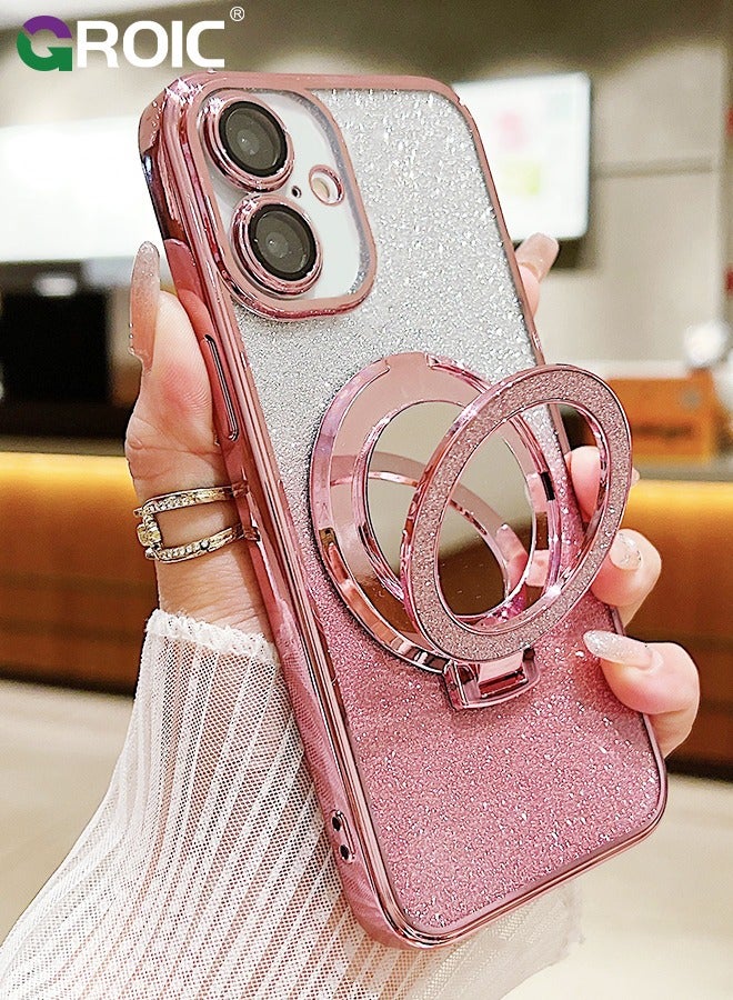GROIC Magnetic Case for iPhone 16 Plus 6.7 Inches with 1 Pack Screen Protector,Mirror Kickstand Glitter Case Compatible with MagSafe, Bling Sparkly Phone Cover with Makeup Mirror & HD Tempered Glass Film - Image 2