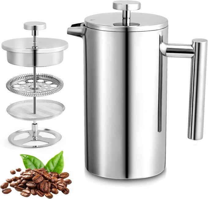 SMALL FRENCH PRESS COFFEE MAKER12OZ350ML STAINLESS STEEL INSULATED COFFEE PRESSSTAINLESS STEEL FRENCH PRESS WITH 2 FLITERS 035 LITER 12OZ SLIVER