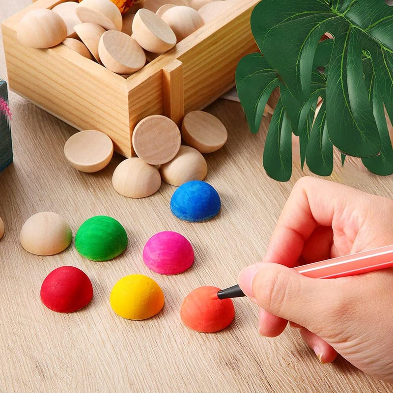 hesmartly 100pcs Half Wood Balls Unfinished Natural Half Ball Split Wood Balls for DIY Projects and Craft Supplies (15mm) - Image 3
