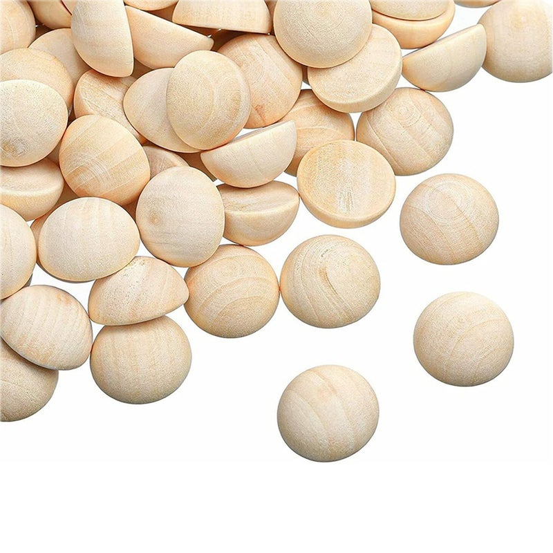 hesmartly 100pcs Half Wood Balls Unfinished Natural Half Ball Split Wood Balls for DIY Projects and Craft Supplies (15mm) - Image 1