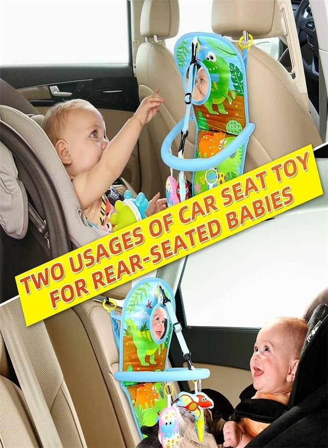 Car Seat Activity Arch Toy Dinosaur Style with Mirror Squeaky Ringing Bell Adjustable Washable Non-Toxic Rear Facing Car Seat Toy Travel Sensory Toys for Infant Baby 6-12 Month  - Image 5