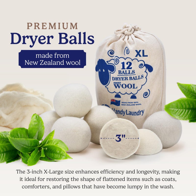 Handy Laundry Wool Dryer Balls - Natural Fabric Softener, Reusable, Reduces Clothing Wrinkles and Saves Drying Time, Better Alternative to Plastic Balls and Liquid Softener (Pack of 12) - Image 2