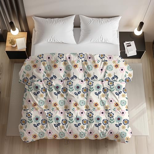 LOOMLYFE 200TC Premium Glace Cotton Duvet Cover/Comforter Cover/Rajai Cover/Blanket Cover/Quilt Cover for Double Bed with Zipper 90"x100" inches - BlueSunflower - Image 1