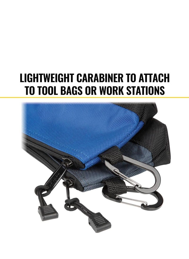 Zipper Bag Tool Pouch with Carabiners, Canvas Tool Bags, 7-Inch Blue and 14-Inch Gray Utility Bags, Canvas Tool Multipurpose Pouch Tote Bag, with Reinforced Bottom, 2-Pack  - Image 3