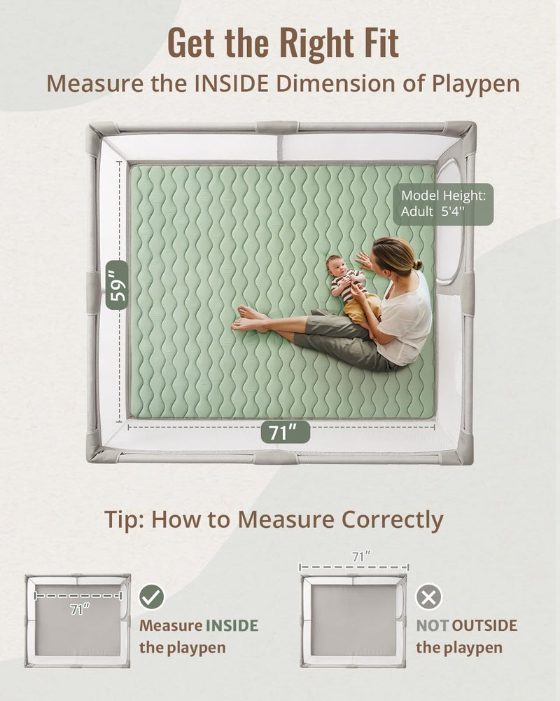Blissful Diary Baby Play Mats for Floor, 50x50 Playpen Mat, Thick Cushioning Padding Foam Playmat for Baby and Toddlers Infants, Non-Slip & Machine Washable, Sage Green - Image 2