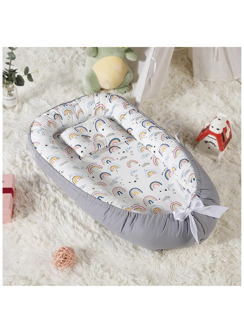 NANAO سرير أطفال، عش أطفال للنوم، قابل للإزالة والغسل، سرير حماية محمول من القطن، سرير بيونيك للأطفال في غرفة النوم، هدايا للمولود الجديد، يمكن استخدامه للسفر/التخييم (رمادي) - Image 2