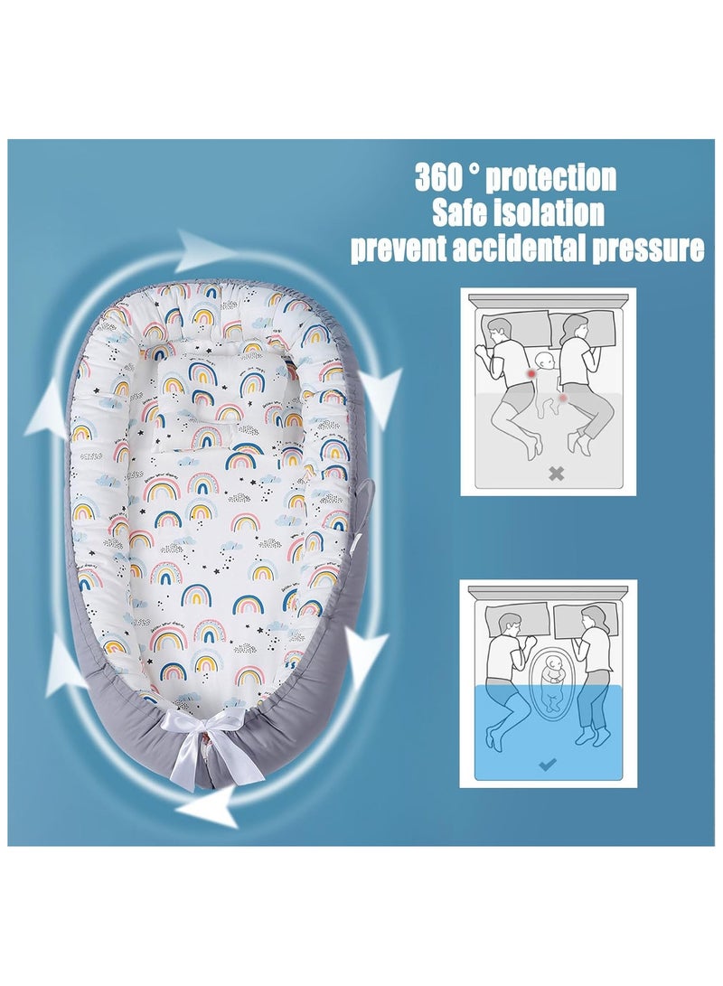 NANAO سرير أطفال، عش أطفال للنوم، قابل للإزالة والغسل، سرير حماية محمول من القطن، سرير بيونيك للأطفال في غرفة النوم، هدايا للمولود الجديد، يمكن استخدامه للسفر/التخييم (رمادي) - Image 4