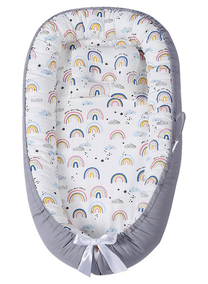 NANAO سرير أطفال، عش أطفال للنوم، قابل للإزالة والغسل، سرير حماية محمول من القطن، سرير بيونيك للأطفال في غرفة النوم، هدايا للمولود الجديد، يمكن استخدامه للسفر/التخييم (رمادي) - Image 1