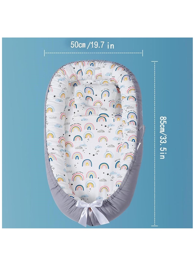 NANAO سرير أطفال، عش أطفال للنوم، قابل للإزالة والغسل، سرير حماية محمول من القطن، سرير بيونيك للأطفال في غرفة النوم، هدايا للمولود الجديد، يمكن استخدامه للسفر/التخييم (رمادي) - Image 3