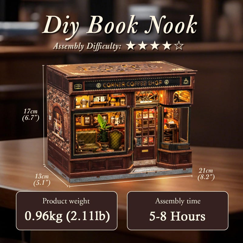 CUTEBEE Book Nook Kit, DIY Miniature Dollhouse Kits for Adult and Teens, 3D Wooden Puzzle, Mini Booknook Tiny House Model Building Kit, Decorative Bookend with LED, Craft Gifts for Family, Friends - Image 2