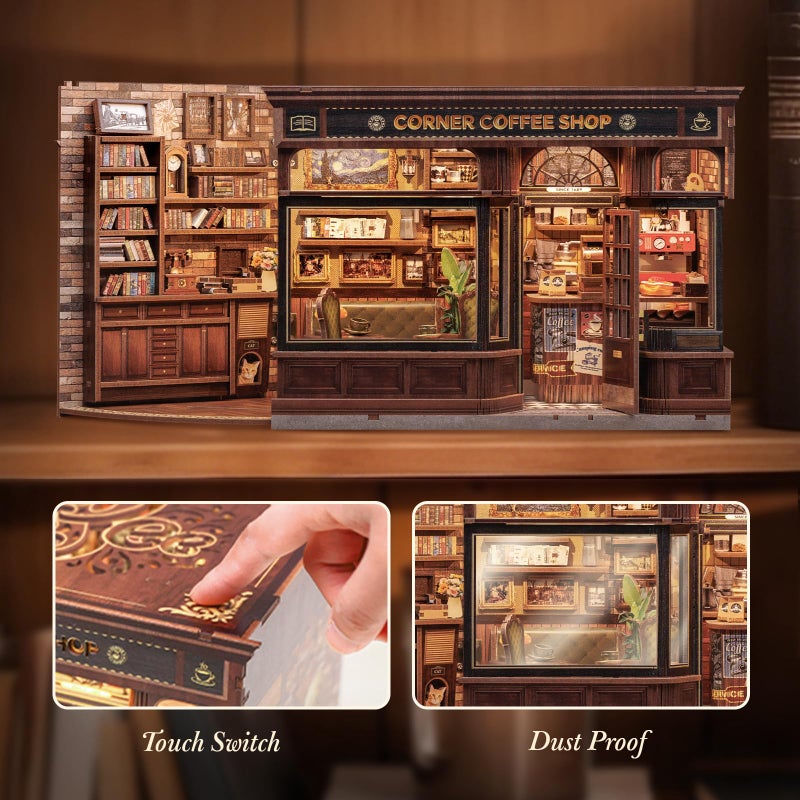 CUTEBEE Book Nook Kit, DIY Miniature Dollhouse Kits for Adult and Teens, 3D Wooden Puzzle, Mini Booknook Tiny House Model Building Kit, Decorative Bookend with LED, Craft Gifts for Family, Friends - Image 4