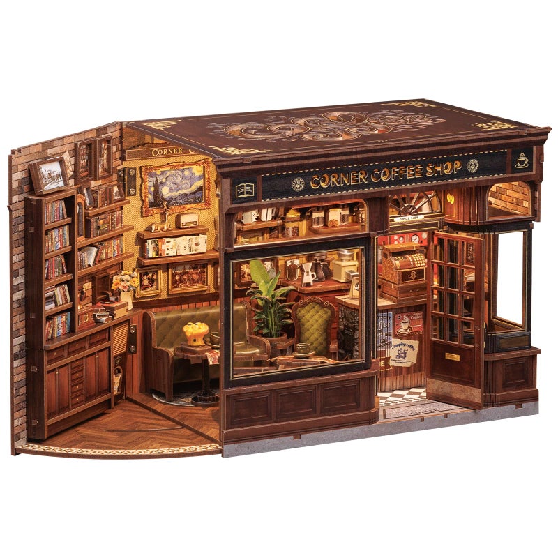 CUTEBEE Book Nook Kit, DIY Miniature Dollhouse Kits for Adult and Teens, 3D Wooden Puzzle, Mini Booknook Tiny House Model Building Kit, Decorative Bookend with LED, Craft Gifts for Family, Friends - Image 1