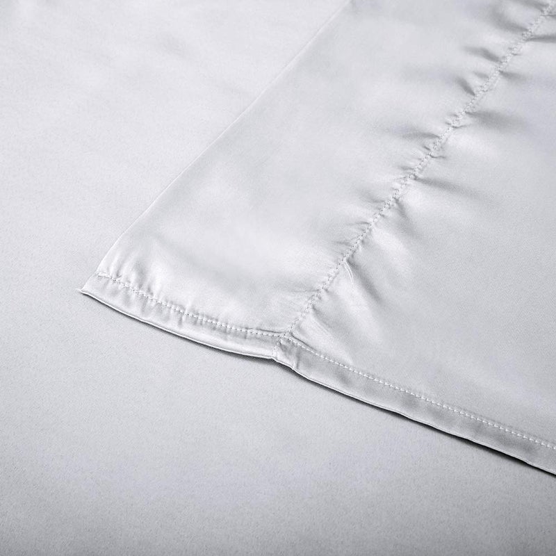 Luxbedding Satin Bed Sheets Twin Sheets  Silver Grey Silk Sheets  3 - Pieces Soft Bedding Set with 1 Deep Pocket Fitted Sheet 1 Flat Sheet 1 Pillowcase  - Image 4