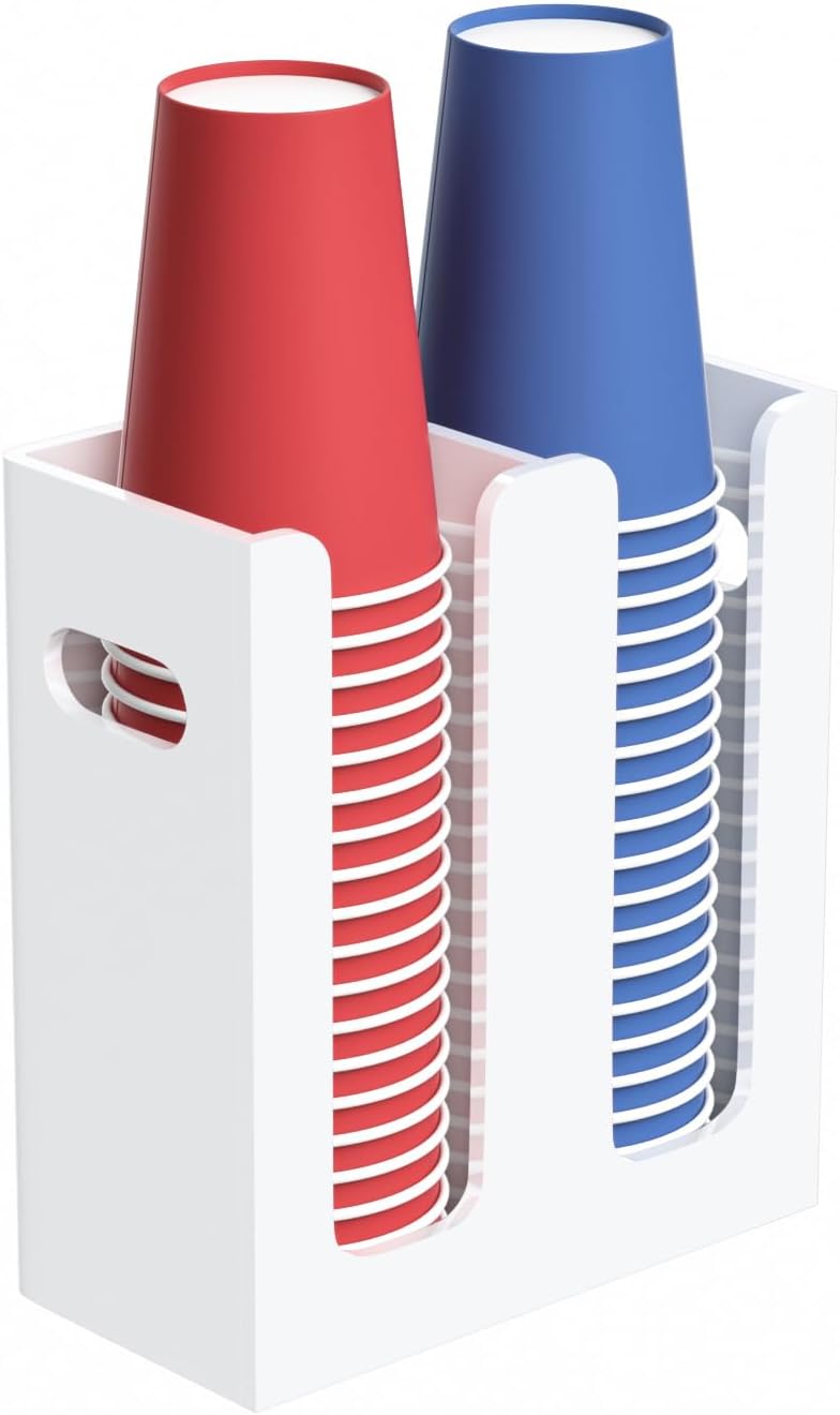 TPGP BOSSCASA Disposable Coffee Cup Dispenser with Handles - 2 Compartments, White - Image 1
