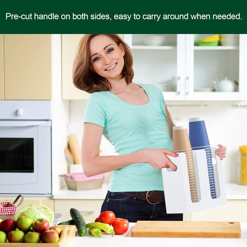 TPGP BOSSCASA Disposable Coffee Cup Dispenser with Handles - 2 Compartments, White - Image 5