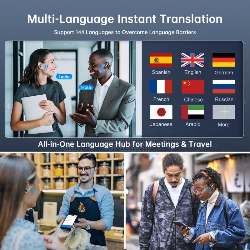 AI Translation Headset: 144 Languages Real-Time Global Translation - 3-In-1 Functionality Non-In-Ear Comfortable Wear for Travel Business Learning - Image 3
