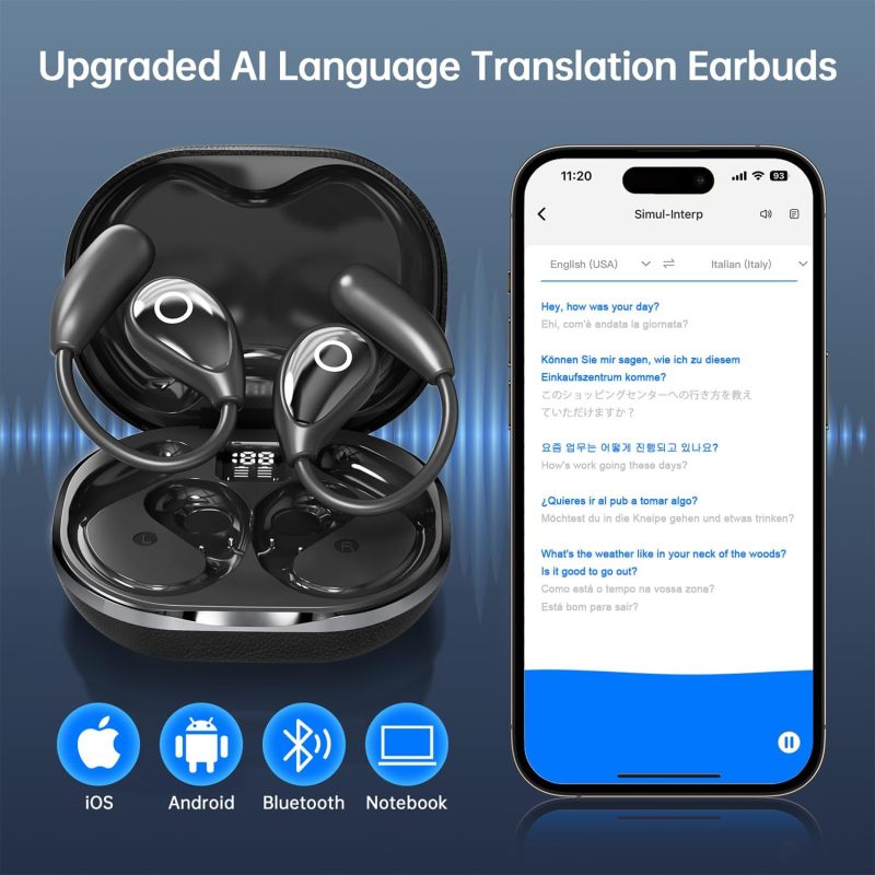 AI Translation Headset: 144 Languages Real-Time Global Translation - 3-In-1 Functionality Non-In-Ear Comfortable Wear for Travel Business Learning - Image 5