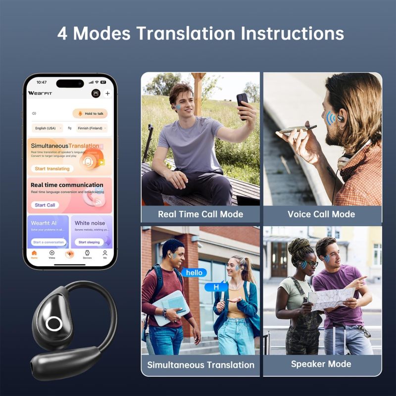 AI Translation Headset: 144 Languages Real-Time Global Translation - 3-In-1 Functionality Non-In-Ear Comfortable Wear for Travel Business Learning - Image 4