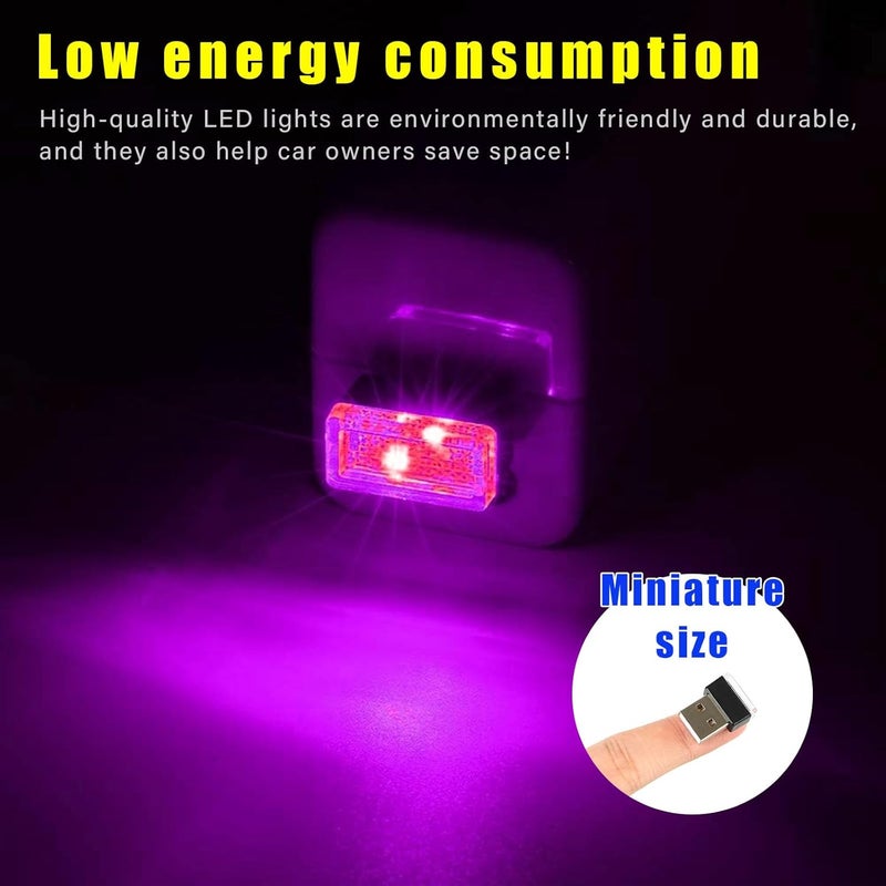 Augeny Local market compliant trusted quality 4 PCS USB LED Car Interior Atmosphere Lamp, Plug-in USB Decor Night Light, Portable Auto Ambient Lighting Kit, Universal Vehicle Interior Accessories for Most Cars (White & Purple) Worldwide simple practical design - Image 5