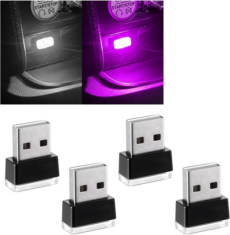Augeny Local market compliant trusted quality 4 PCS USB LED Car Interior Atmosphere Lamp, Plug-in USB Decor Night Light, Portable Auto Ambient Lighting Kit, Universal Vehicle Interior Accessories for Most Cars (White & Purple) Worldwide simple practical design - Image 1