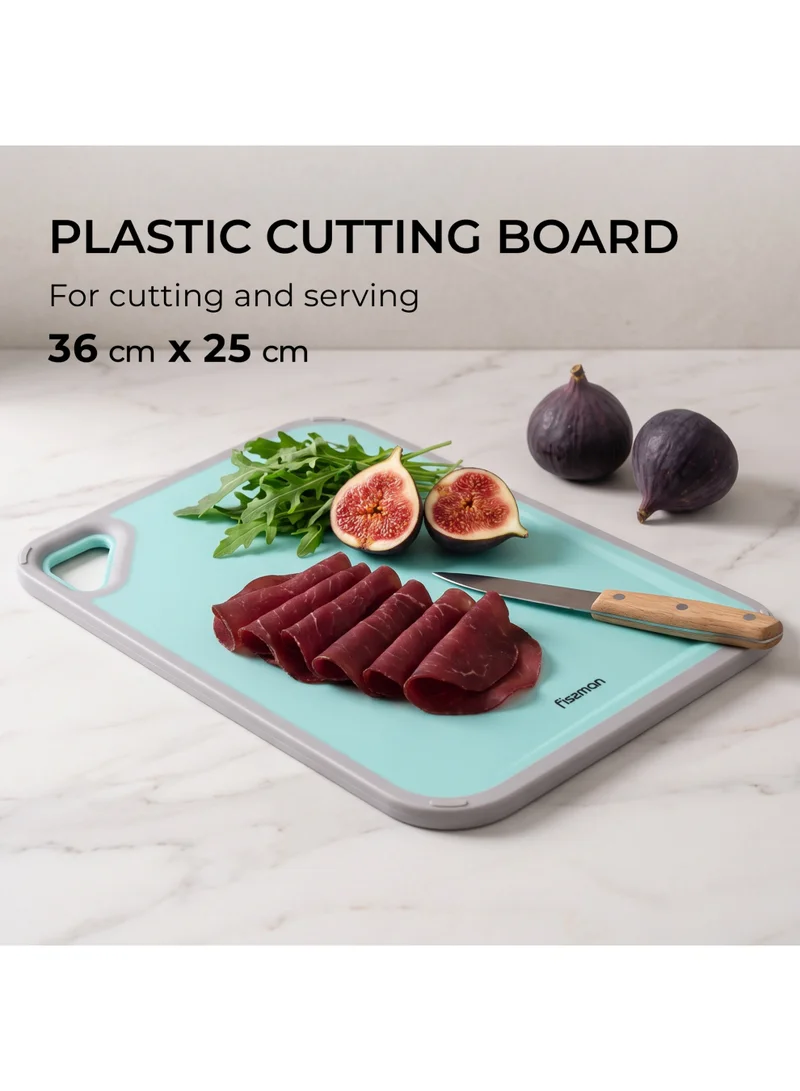Fissman Cutting Board 36cm, Plastic Chopping Board with Hang Hole | Slope Design for Easy Liquid Drainage | Textured Surface and Non-Slip Edges | Reversible and Easy to Clean | Dishwasher Safe