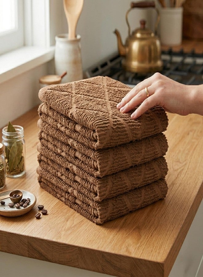 ديكور راك مجموعة من 4 مناشف مطبخ كبيرة من ديكورراك، مقاس 16 × 27 بوصة، مصنوعة من القطن الخالص 100%، بنقشة ماسية جاكار، ماصة للأطباق، لون بيج (عبوة من 4 قطع) - Image 4