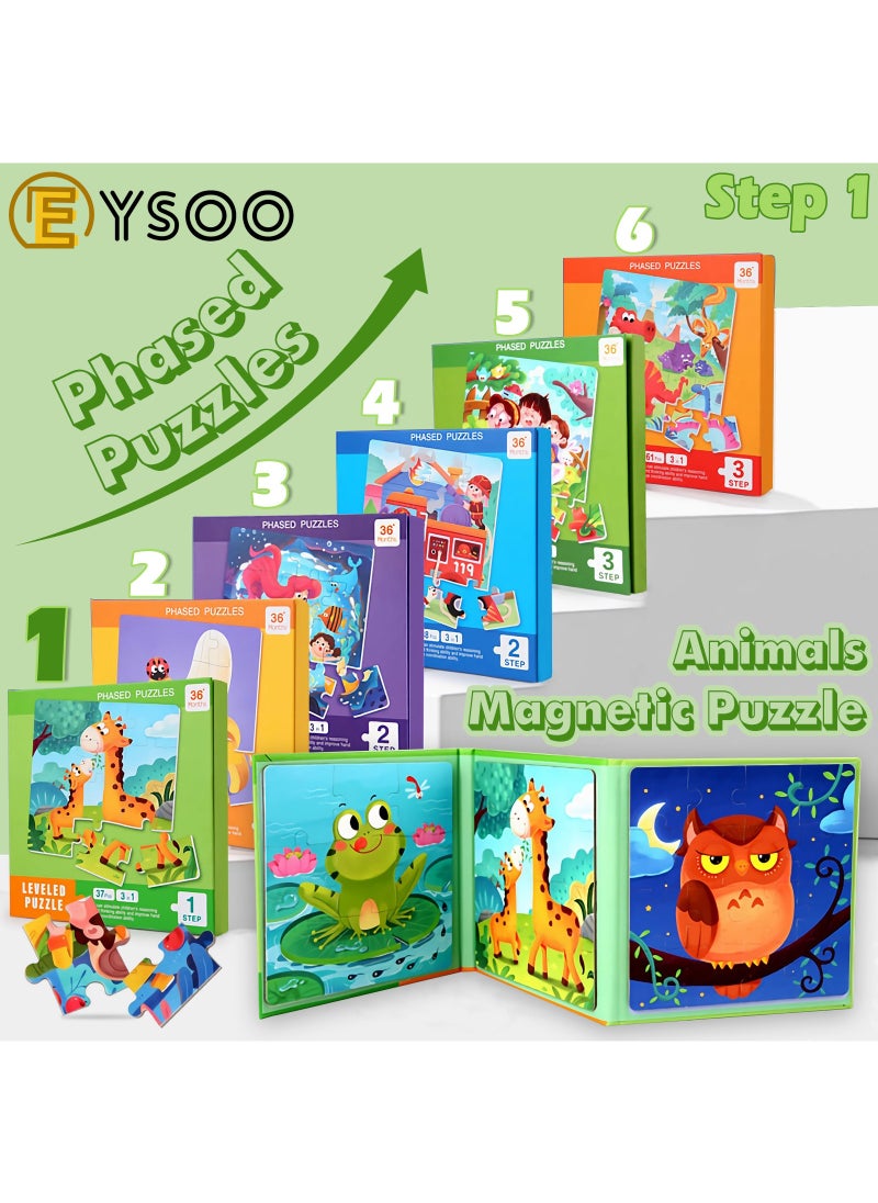  إيسو أحجية مغناطيسية من EYSOO - 3 كتب ألغاز ممغنطة للحيوانات للأطفال (9+12+16 قطعة)، ألعاب ألغاز سفر محمولة للأطفال من سن 3 سنوات فأكثر، للأولاد والبنات (المستوى 1-أ).  - Image 2