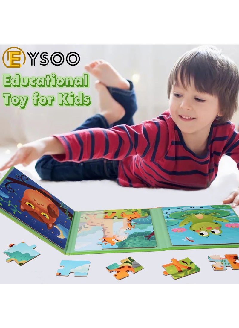  إيسو أحجية مغناطيسية من EYSOO - 3 كتب ألغاز ممغنطة للحيوانات للأطفال (9+12+16 قطعة)، ألعاب ألغاز سفر محمولة للأطفال من سن 3 سنوات فأكثر، للأولاد والبنات (المستوى 1-أ).  - Image 4