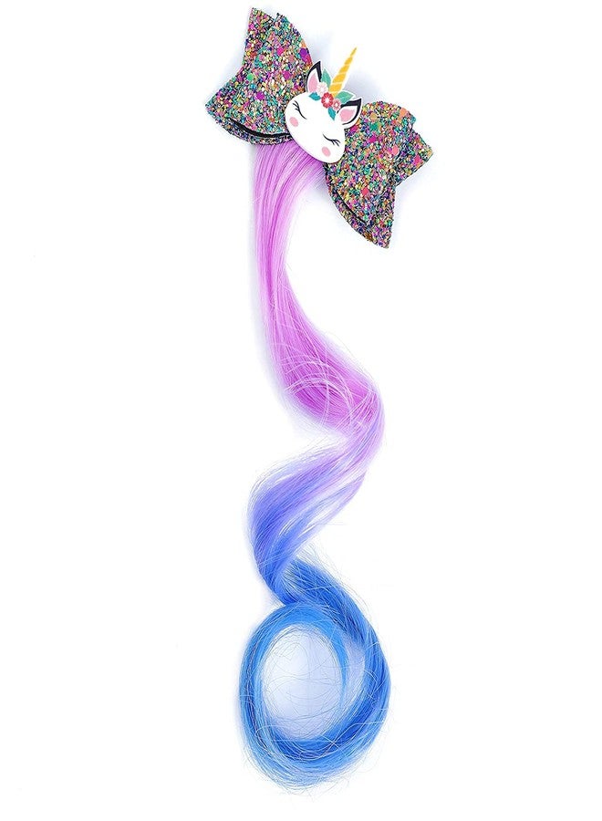 VSAKSH 2 Pcs Multicolor Unicorn Hair Clips Hair Accessories For Girls Glitter Hair Bows Braided Curly Wig Hair Extension For Kids Princess Dress Up - Image 3