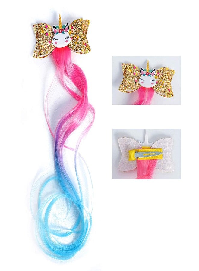 VSAKSH 2 Pcs Multicolor Unicorn Hair Clips Hair Accessories For Girls Glitter Hair Bows Braided Curly Wig Hair Extension For Kids Princess Dress Up - Image 5