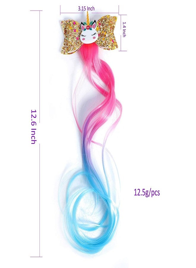 VSAKSH 2 Pcs Multicolor Unicorn Hair Clips Hair Accessories For Girls Glitter Hair Bows Braided Curly Wig Hair Extension For Kids Princess Dress Up - Image 2