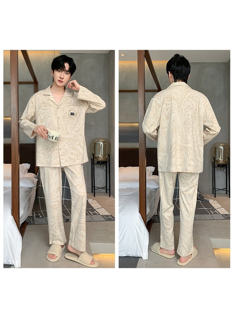 NIBEMINENT 2-Piece  Spring And Fall Men's Cardigan Pajamas Set Boys Soft Long-Sleeved Sleep Rest Home Party Pajama Men's Casual Homewear - Image 2