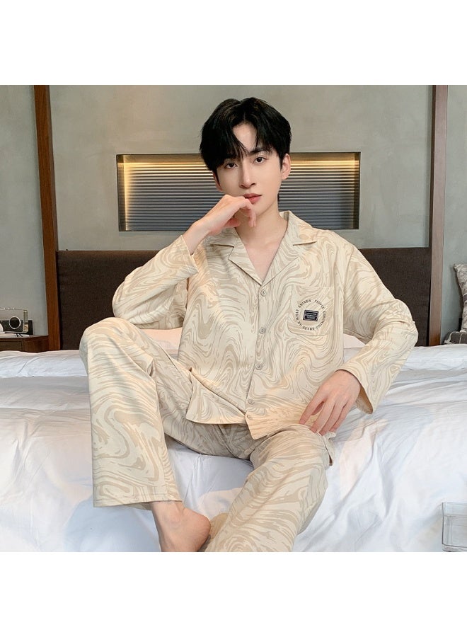 NIBEMINENT 2-Piece  Spring And Fall Men's Cardigan Pajamas Set Boys Soft Long-Sleeved Sleep Rest Home Party Pajama Men's Casual Homewear - Image 1