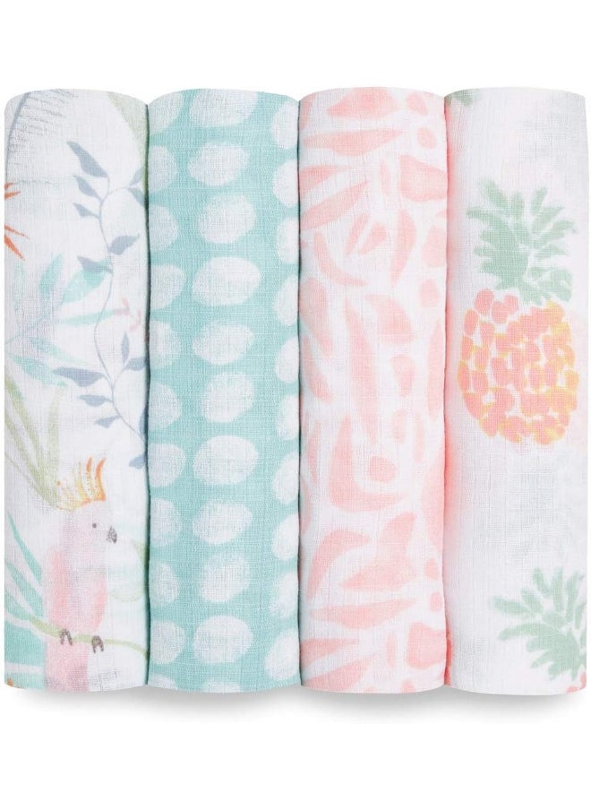 aden + anais aden + anais Essentials Swaddle Blanket, Boutique Muslin Blankets for Girls & Boys, Baby Receiving Swaddles, Ideal Newborn & Infant Swaddling Set, Perfect Shower Gifts, 4 Pack, Tropicalia  - Image 1